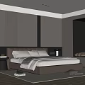 Modern Bedroom Interior Design With Grey Headboard Wall Vertical Stripe Decor And Large Bed