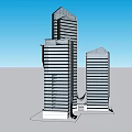 Contemporary High Rise Building Complex With Glass Curtain Walls And Geometric Shapes