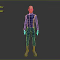 Game Movie Character With Red Head Blue Uniform Yellow Stripes And Silver Boots