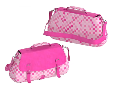 Stylish Pink Checkered Pattern Bags With Modern Design And Functional Handles 3d model