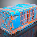 Rusted Blue And Orange Metal Industrial Container With Grilled Surface Design