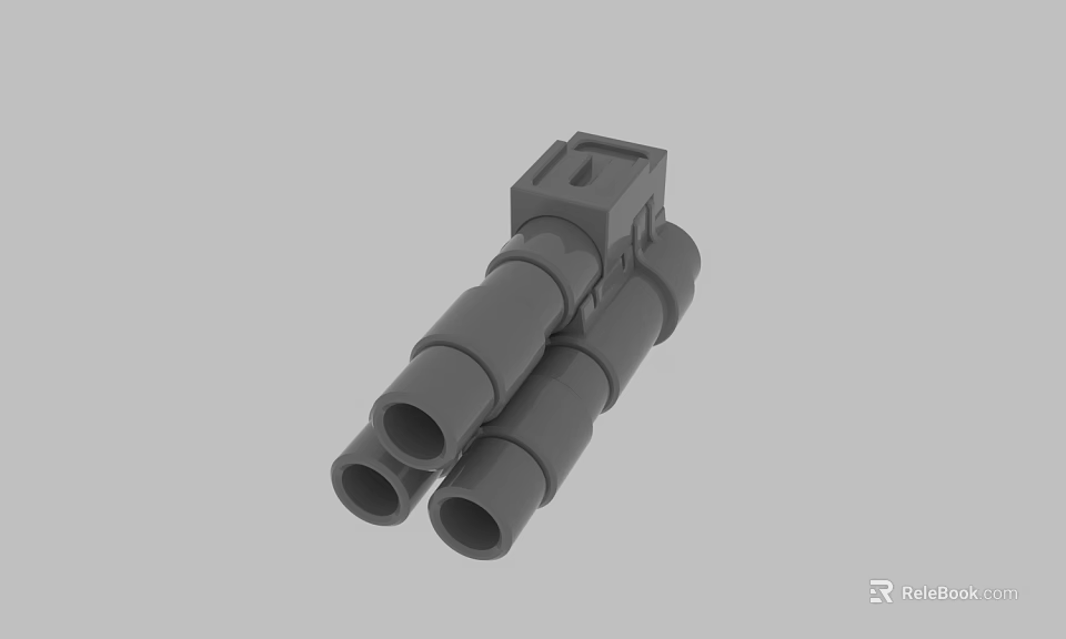 Industrial Gray Mechanical Part Featuring Three Tubular Pipes And Rectangular Base 3d model 