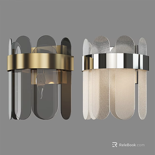 Modern Wall Lamps With Gold Silver Frames And Transparent Frosted Glass 3d model 