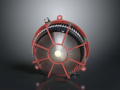 Car Radiator Fan Component With Red Circular Frame And Durable Metal Structure 3d model