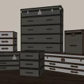 Vintage Trunks with Metal Rivets Stacked in Interior Room with Wooden Floor