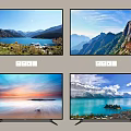 Four Televisions Showcasing Stunning Natural Scenery Including Lake Mountain And Ocean Views