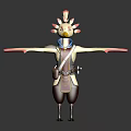 White feathered anthropomorphic bird with pink tipped wings wearing vest belt pouch and small weapon