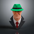 3D Male Character Wearing Green Hat Gray Suit And Red Tie In Stylish Design
