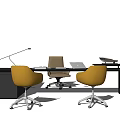 Modern Office Desk With Two Yellow One Beige Chairs And Desk Lamp Tray