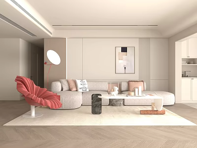 Modern Living Room Sofa Coffee Table Set With Coral Chair Area Rug And Wall Art 3d model