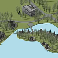 Scenic Forest Surrounded Waterfront With Luxury Villas And Boats On Lake