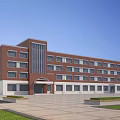 Modern Multistory School Building With Red Brick And White Exterior Spacious Plaza And Lawns