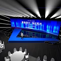 Modern Event Stage Design With Bright Lighting And Round Dining Tables 3d model