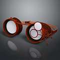 Vintage Commercial Protective Equipment With Brown Wooden Frame Large And Small Circular Lenses