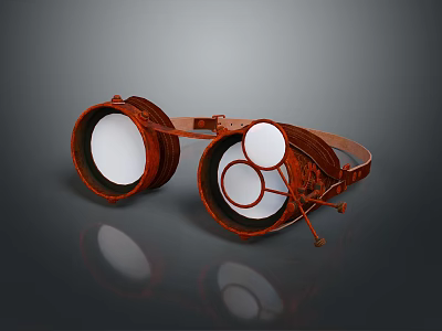 Vintage Commercial Protective Equipment With Brown Wooden Frame Large And Small Circular Lenses 3d model