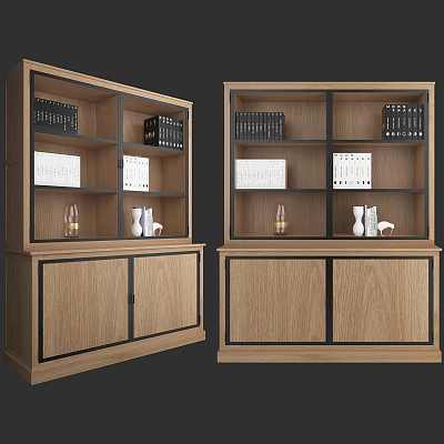 Wooden Storage Cabinet With Multiple Shelves Books Calendar And Decorative Items 3d model