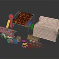 Traditional Marketplace Scene With Striped Canopy Carts White Tent And Wooden Barrels