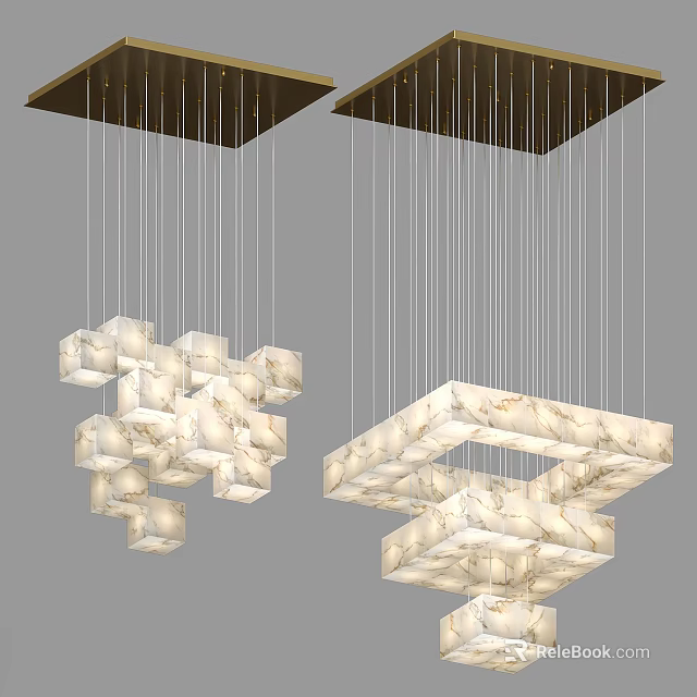 Modern Geometric Pendant Lights With Square Shaped Design Hanging From Ceiling 3d model