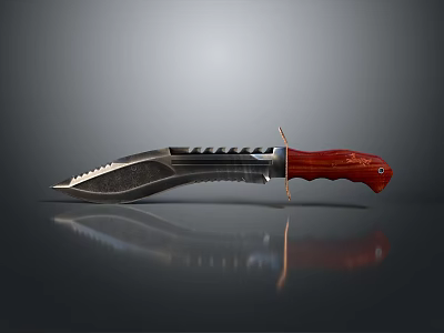 High Quality Tactical Weapon Knife Featuring Serrated Blade And Red Wooden Handle 3d model