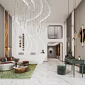 Luxury Modern Beauty Hair Salon Lobby With Chandelier Sofa Green Plants And Reception Desk