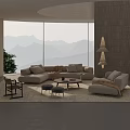 Cozy Modern Luxury Beige Sofa Set For Spacious Bright Panoramic Mountain View Living Room