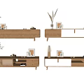 Modern TV Stand With Wooden White Panels Drawers Open Shelves Photo Frames And Vases