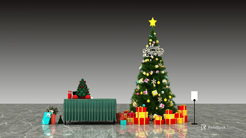 Christmas Photo Spot With Large Decorated Tree Star Top Small Tree And Gift Boxes 3d model 