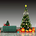 Christmas Photo Spot With Large Decorated Tree Star Top Small Tree And Gift Boxes