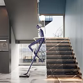 Sleek Modern Interior Featuring Sculptural Artwork And Illuminated Marble Staircase 3d model