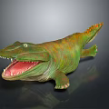 Realistic Prehistoric Reptile Dinosaur Model With Open Mouth Sharp Teeth And Green Orange Skin