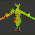 3D Orange Kangaroo Warrior Character With Spiked Armor And Outstretched Arms