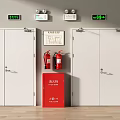 White Double Doors With Fire Extinguishers Red Cabinet And Safety Exit Signs