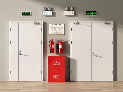 Modern fire doors, fire doors, fire hydrants, fire extinguishers, fire fighting, double doors, fire fighting, single doors 3d model
