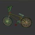 Green BMX Bike with Golden Handlebars Camouflage Seat and Black Wheels