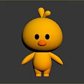 Yellow Cartoon Chick Character With Heart Shaped Head Cute Standing Pose Black Background 3D Design