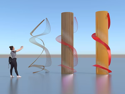 Colorful Spiral Art Installations With Visitor Taking Photos In Open Space 3d model
