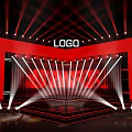 Professional Stage Lighting Equipment with Red Background and Logo on Concert Stage