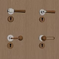 Brass Door Handles And Locksets On Wooden Panel With Various Designs