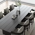Modern Dining Table Set With Black Wood Table And Beige Cushioned Chairs 3d model