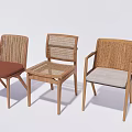Wooden Dining Chairs With Rattan Back Upholstered Seats And Armrest Design