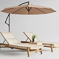 Woven Lounge Chairs With Wooden Frame Brown Umbrella Side Table Green Plant And Book