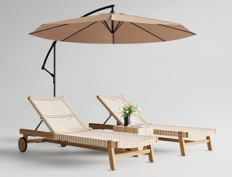 Hamptons Outdoor Rattan Recliner Outdoor Chair Leisure Chair with Parasol 3d model