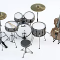Studio Musical Instruments And Art Supplies With Drum Set Violin And Cymbals