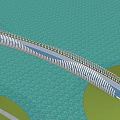 Scenic Wavy White Landscape Bridge Over Water With Reflection And Green Trees