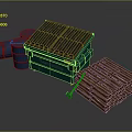 Public Facility Green Waste Container With Blue Barrels Wooden Pallets And Shovel