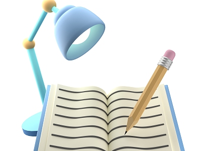 Modern table lamp notebook pencil cartoon scene 3d model