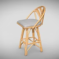 Rattan Bar Stool With Light Wood Frame Gray Cushioned Seat And Modern Home Bar Design