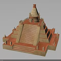 Ancient Pyramid Architecture With Multiple Stepped Layers Red Staircase And Small Temple On Top 3d model