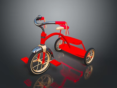 Red Children's Tricycle With Classic Design Three Wheels Handlebars And Pedals For Kids 3d model