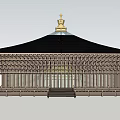 Ancient Architecture with Traditional Wooden Structure and Golden Pagoda Roof